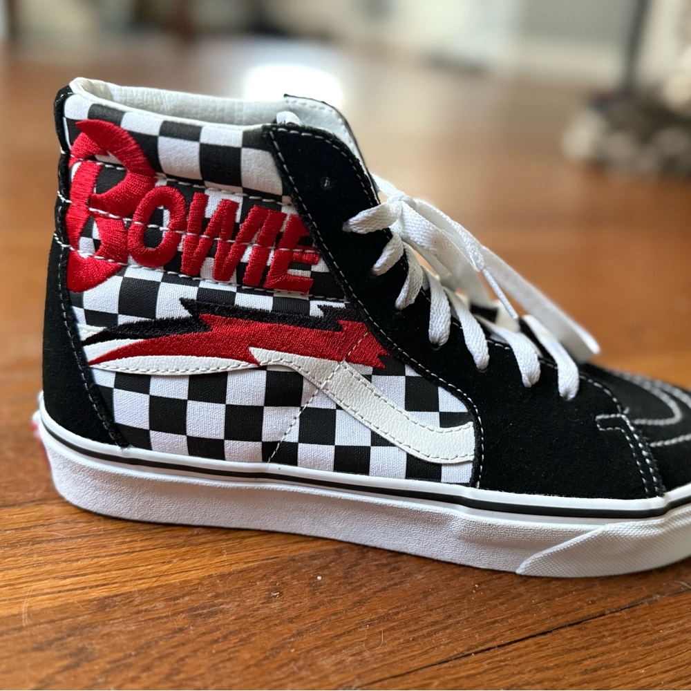 Vans David Bowie High-Top Sneakers with Red and Black Checkered Design